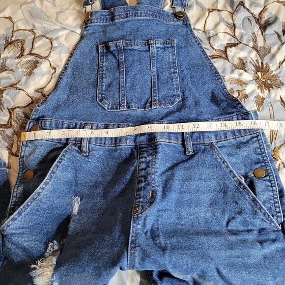 No Boundaries Blue Denim Distressed Overalls - Size LG - Picture 4 of 8